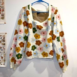 retro floral sweater with bell sleeves